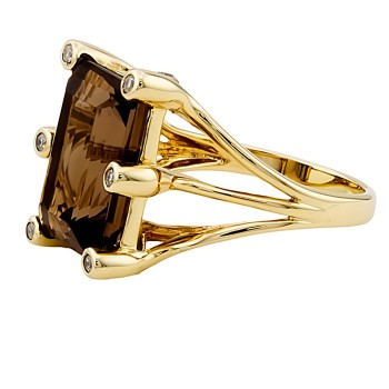 9ct gold Smoky Quartz/Diamond Ring size N